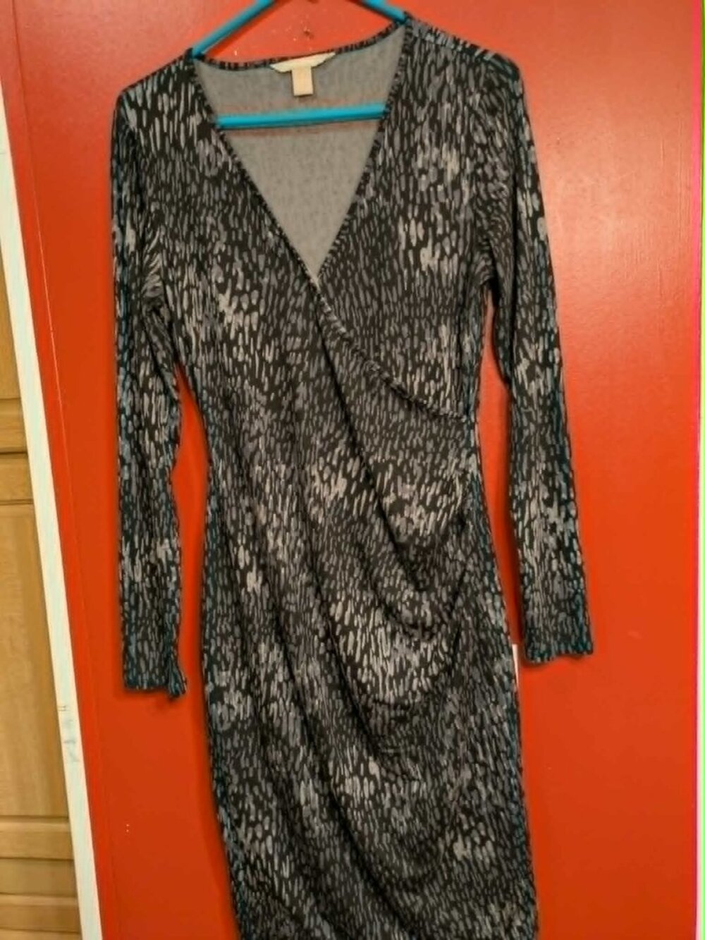 Banana Republic Abstract Print Long Sleeve Lined Midi Dress Womens S Gray Black